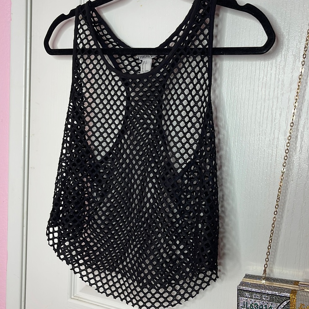 Forever 21 Lace Net Black Crop Top